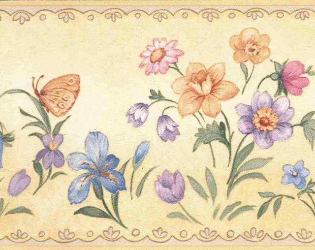 GARDEN FLOWERS & BUTTERFLIES WALLPAPER BORDER B5878S eBay