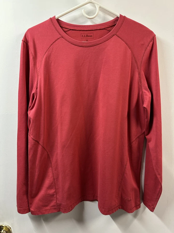 Camisa LL Bean Red Capa Base Crew Para Mujer’s XL Manga Larga Mezcla de Algodón Foto 3 de 4