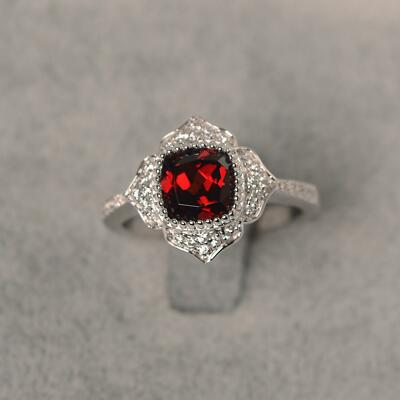 2ct Red Garnet Engagement Ring Lab-Created Moissanite Flower White Gold Plated