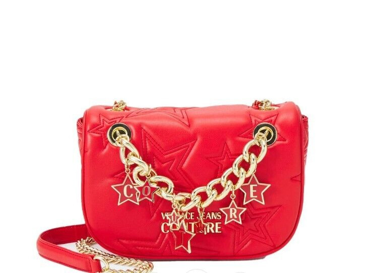 Versace Jeans Couture Bag Stars Quilted Chain Shoulder Strap Red New with Tag