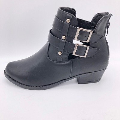 black faux leather block heel ankle boots