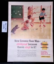 1958 Simoniz Vinyl Floor Wax It's Childproof Kid Blowing Bubbles Print Ad 48038
