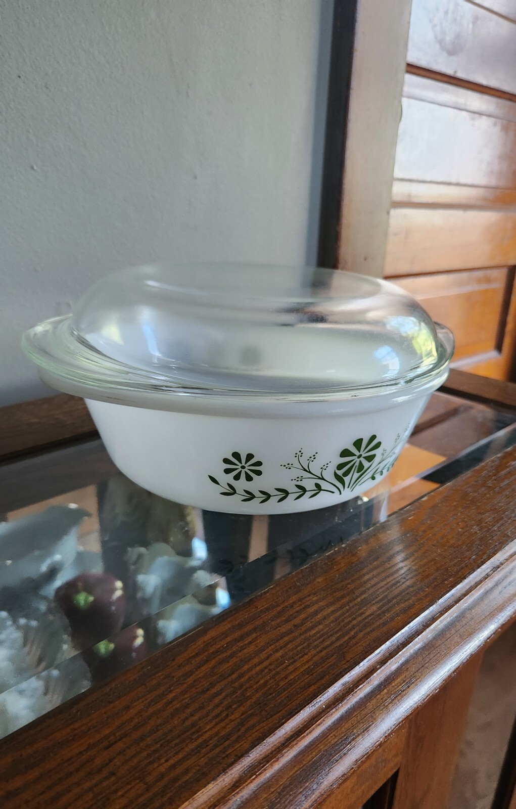 Oven Were 514 Casserole Dish With Lid Green Flowers & Leaves 10"×8¾"