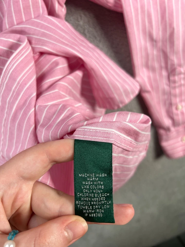 Lauren Ralph Lauren LRL Womens Button Up Shirt Pink Long Sleeve LRL Logo Size XL - Image 4 of 4
