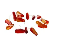 15 Red Orange Agate Stone Polished Free-form Teardrop Drop Beads