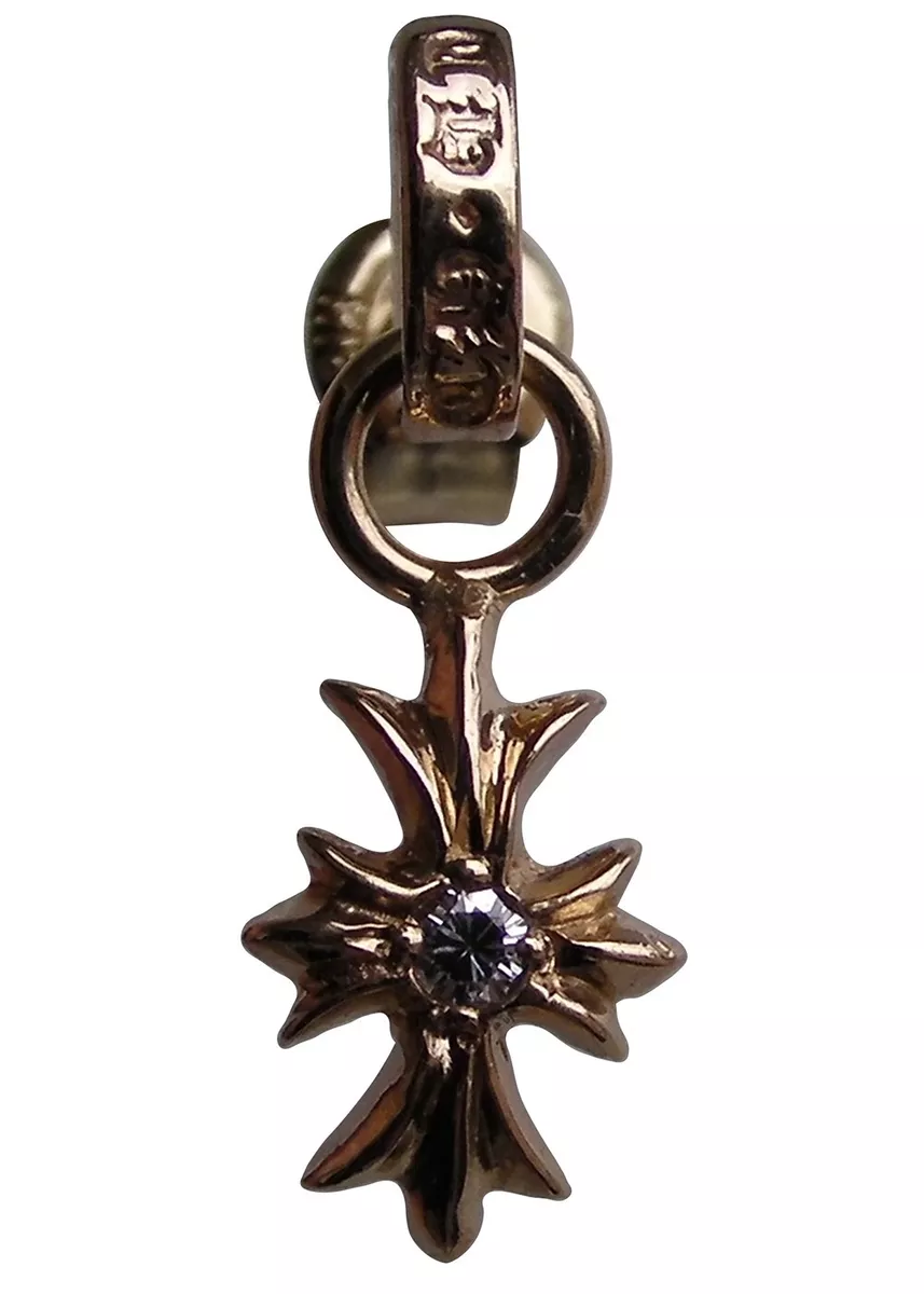 CHROME HEARTS NEW 22K TINY E CH PLUS EARRING 2 DIAMONDS AUTHENTIC
