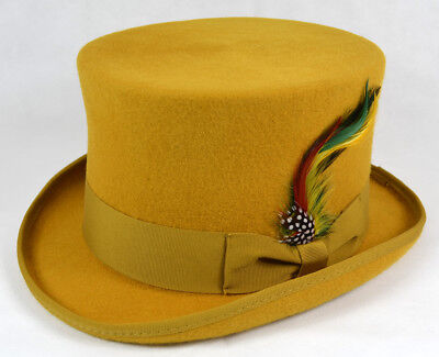 Wool top hat is a hard felt hat with a curved narrow brim and a high crown....