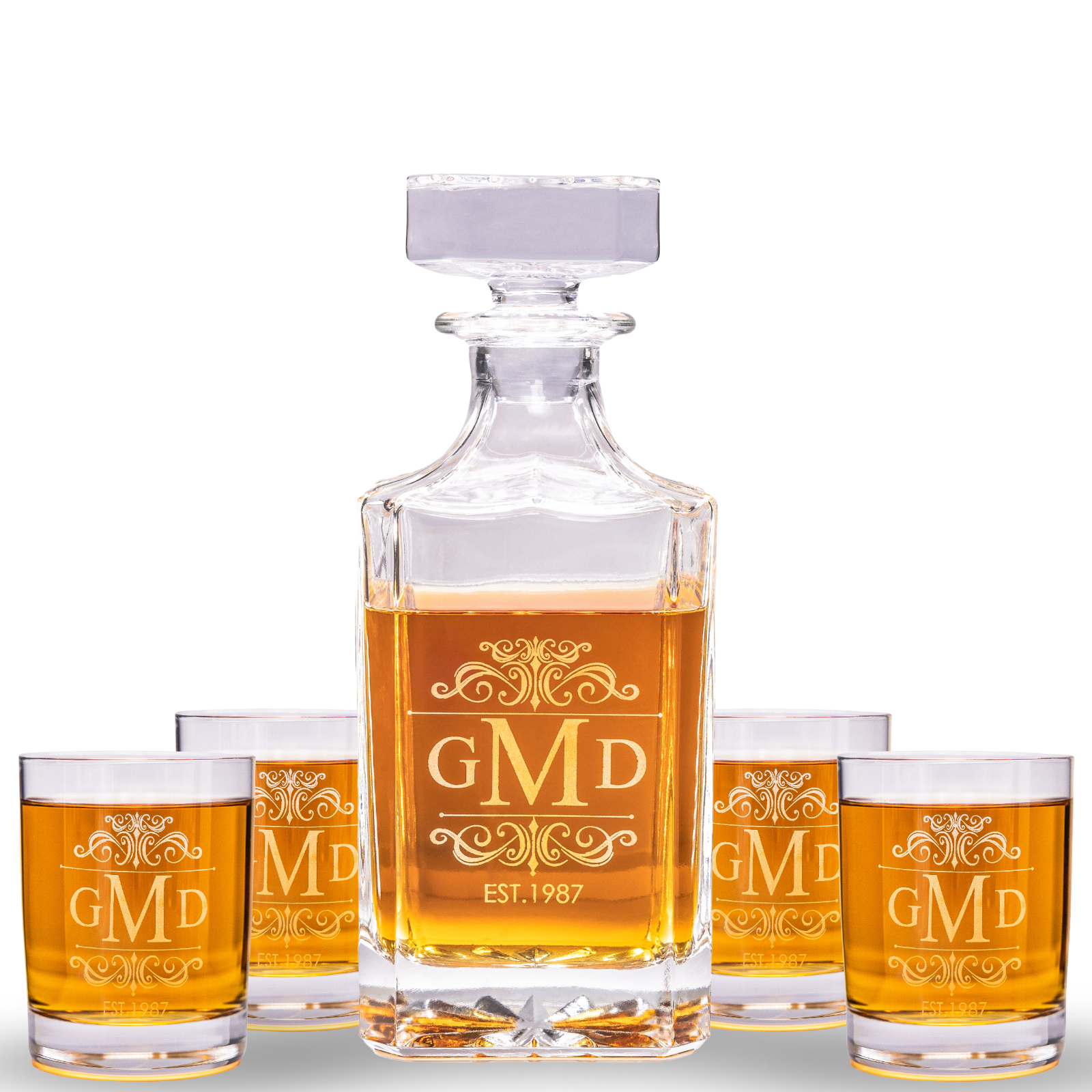 Personalized Whiskey Decanter Set - Engraved Whiskey Glasses Set - Whisky Glass