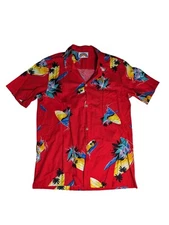 Vtg Paradise Found Men's Red Hawaiian Tropic Flower Beach Boat Shirt Size Large