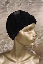 FLAPPER 1920 S METALLIC BLACK CLOCHE HAT W METALLIC LAME TRIM