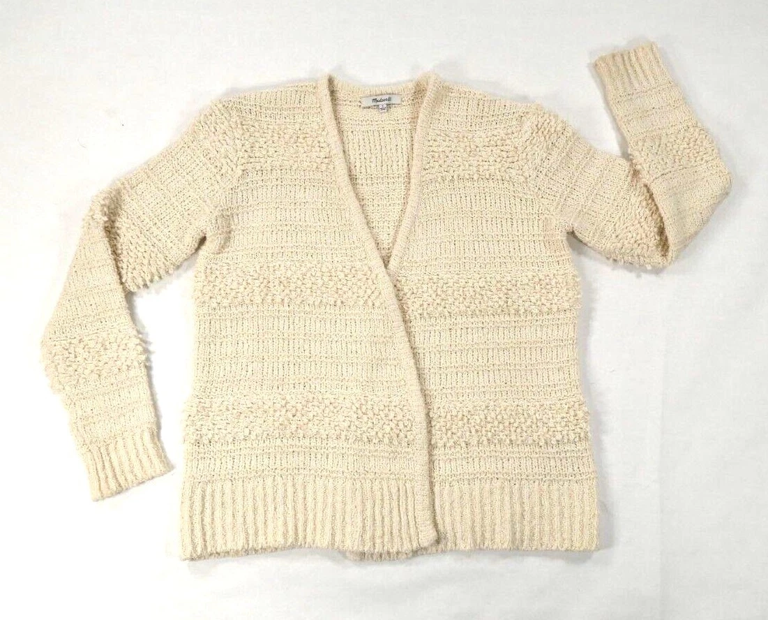 Madewell Bronson Ivory White Textured Open Cardigan Sweater Womens
