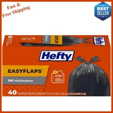 Hefty Easy Flaps Multipurpose Large Trash Bags, Unscented, 30 Gallon, 40 Count
