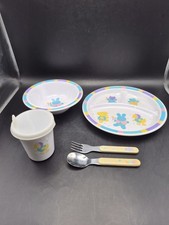 Vtg 1984 HALLMARK Baby Child Dish 4 Pc Set Plate Bowl Cup Silverware
