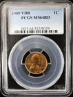 1909 VDB 1C US Lincoln Penny - PCGS MS 64 RD