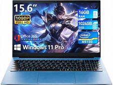SGIN 15,6 Zoll Laptop Windows 11 Pro 16GB DDR4 1TB SSD N5100 Office RJ45 USB 3.2