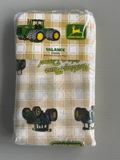 John Deere Valance New in Package 84 by 15 Inches Plaid Fabric w/ Tractors NOS
