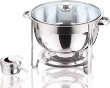 8.5L Chafing Dish Glass Lid Round Stainless Steel Catering Party Food Warmer