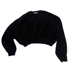 Zara Cropped Sweatshirt Womens Sz M Black Long Sleeve Crewneck Pullover Sweater