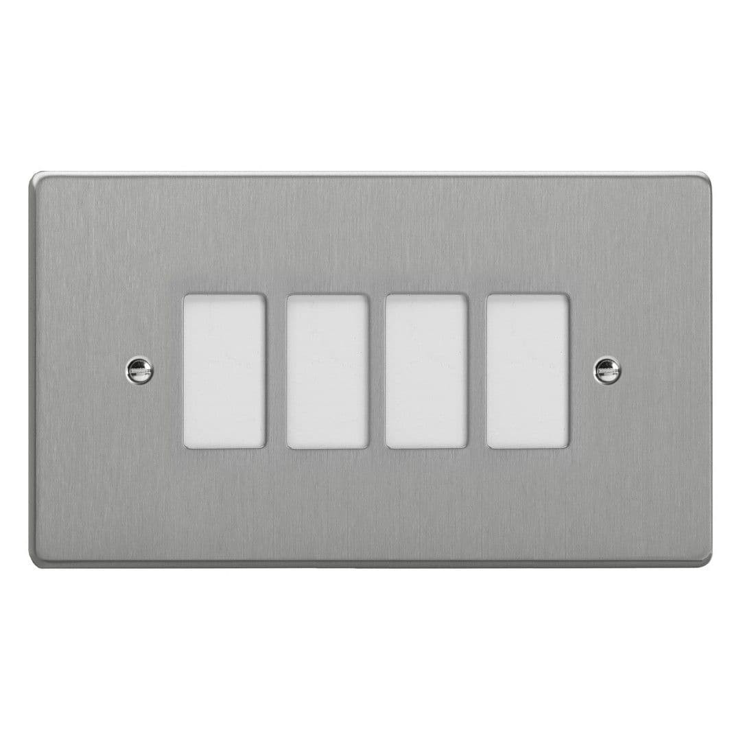Varilight XDEPGY4.BS Essential Brushed Steel 4 Gang PowerGrid Plate inc Yoke