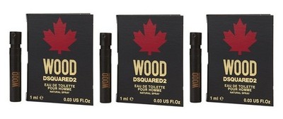 3x DSQUARED2 WOOD Homme Men Sample 0.03 oz 1 ml Eau De Toilette Spray On Carded