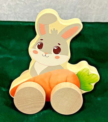 Easter Bunny Rolling Along On His Carrot  4.5''X4''- New L