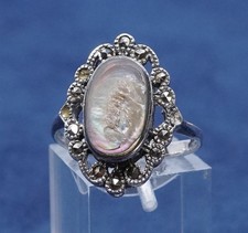 sz 9.25, sterling silver handmade ring, southwestern 925 w/ abalone N marcasite