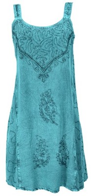 Besticktes Indisches Minikleid Boho chic, Hippie Tunika - türkisblau Design 16
