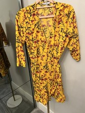 Red Herring Yellow Floral Wrap Dress UK 12 Boho Ruffle Tea Dress Debenhams