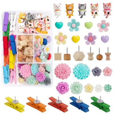 72PCS Push Pins Cute Cat Thumb Tacks Decorative Push Pins Wood Pin Board Tack...