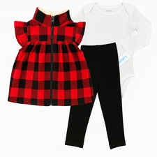 Carters Baby Girls Buffalo Check Vest Bodysuit & Pants Outfit Set 12M Red Black