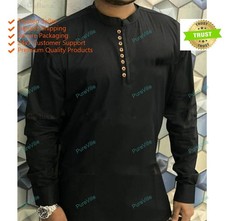 Mens Kurta Mens Fancy Kurta Color Black Cotton Dress Mens Shirt Plain Top Tonic"