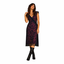 Vintage 90s Midnight Blue Velvet Burnout Dress 16 Whimsigoth Goth Glitter Floral