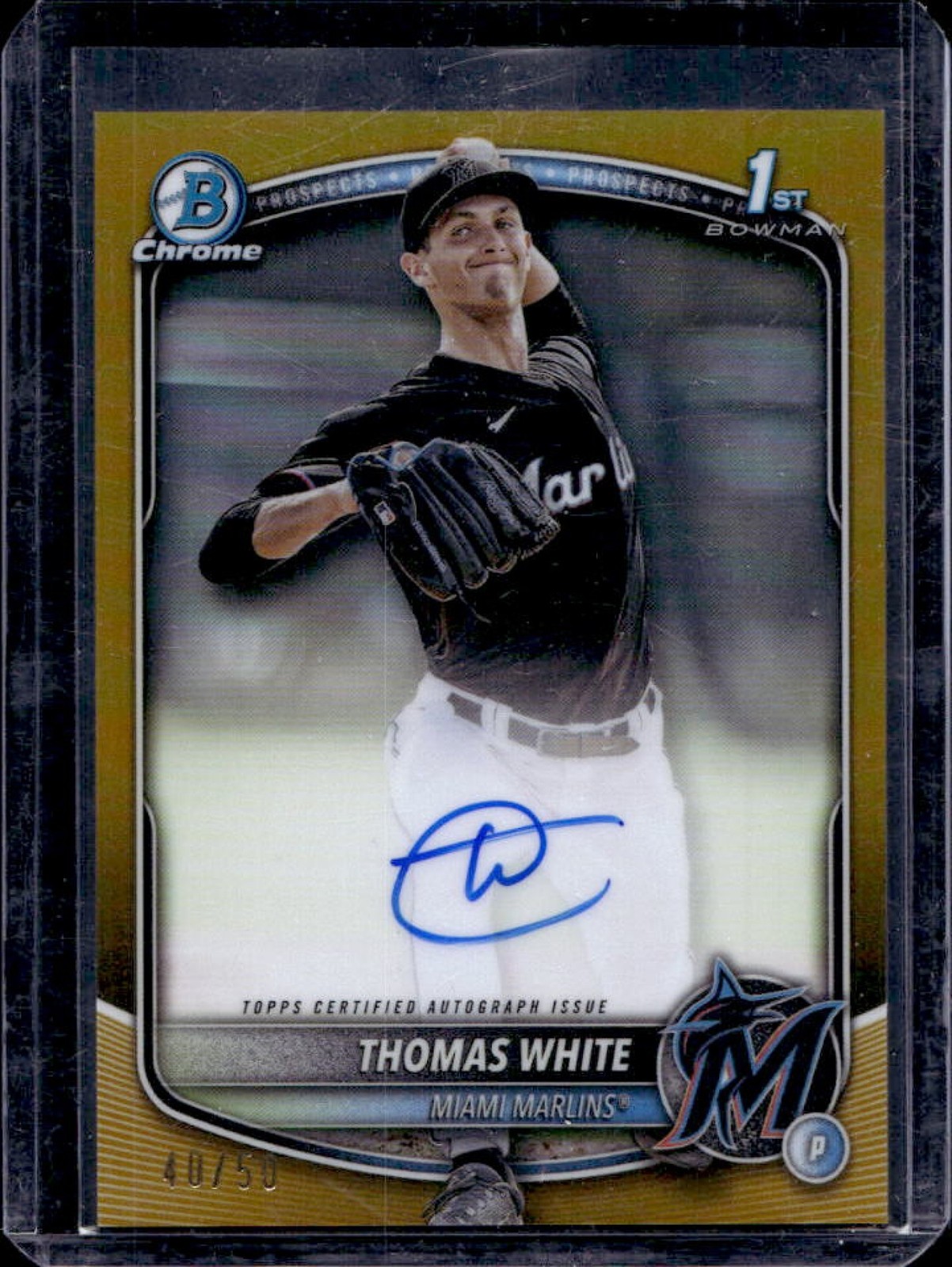 2025 Bowman Thomas White Chrome Auto Gold Refractor 1st #40/50 Marlins