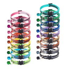 Reflective Dog Collar Pet Cat Puppy Nylon Collar with Bell Neck Adjustable NEW