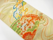 7501209: JAPANESE KIMONO / ANTIQUE FUKURO OBI / SILK / WOVEN CRANE  UME