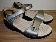 Joya Damen Klett Sandalen Gr. 39, UK 5,5. silbergrau, echt Leder, hochwertig, Pr