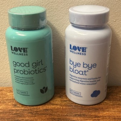 Love Wellness Good Girl Probiotics + Bye Bye Bloat Exp 08/2027 60 Capsules Each