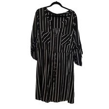 Torrid 4X Black White Pin Stripe Dress Zip Bust Drawstring Bust 