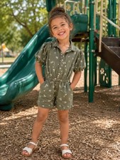 Old Navy Floral Girls Romper Olive Green Cottagecore Outdoor Classic Cute Large
