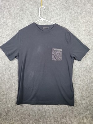 PRADA Milano Men Re-Nylon Pocket T-Shirt Black Cotton Tee Luxury Size XL Italy