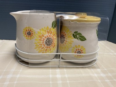 NIP Heartland Hive Cream & Sugar Set with Lid & Caddy Floral Design Ceramic