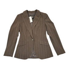 New York  Company Brown Pinstripe Lined Button Blazer Jacket Long Sleeve 4