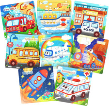 Wooden Puzzles for Toddlers, 8 Pack Vehicle Jigsaw Puzzles for Kids3-5, 9 Pie...