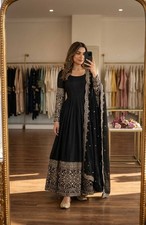 New Designer Black Chinnon Silk Salwar Kameez With Dupatta For Party Wear