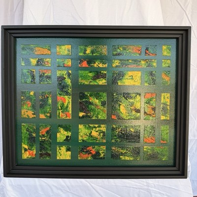 Roly Fernandez Original Framed Oil on Canvas Abstract Grid Painting Signed 21x18