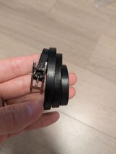 HERMES Bracelet Api Bangle Leather Black Silver Buckle