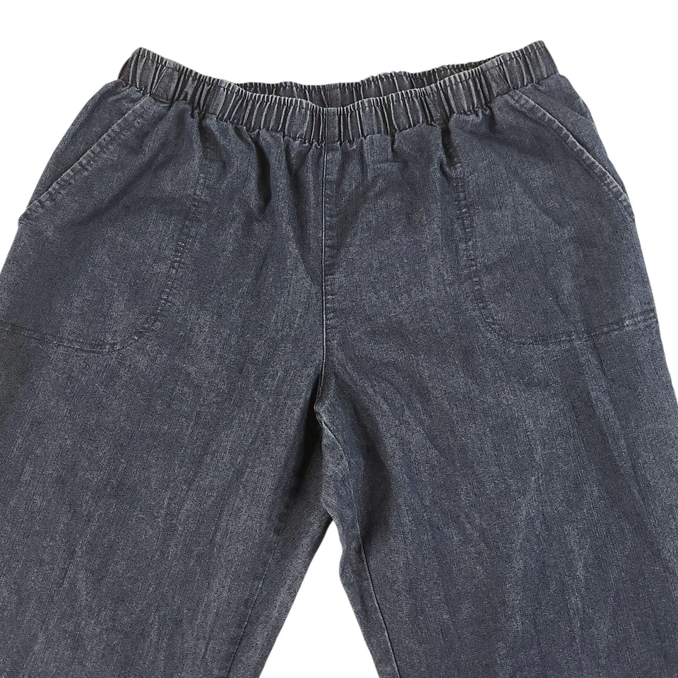 White Stag Denim Pants Womens PL Large Petite 12 14 Elastic Waist Capris Dark - Image 3 of 4