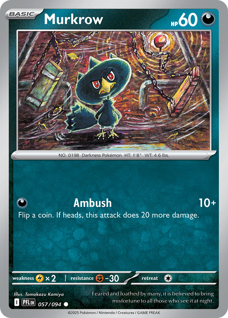 Murkrow 057/094 Common Phantasmal Flames Pokemon Reverse Holo Lightly Played