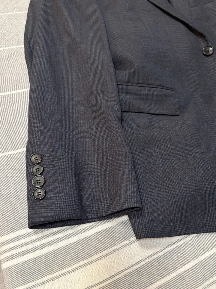 Hugo Boss 2 Piece Blue Gray Suit 40S Burgundy Plaid Cashmere Blend 34x29 - Image 3 of 4