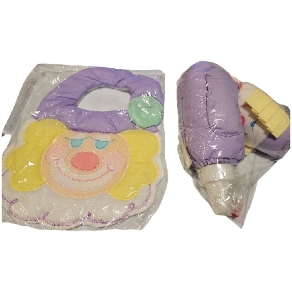 Vintage New Clown Bib & Bottle Cover Set - Baby Essentials